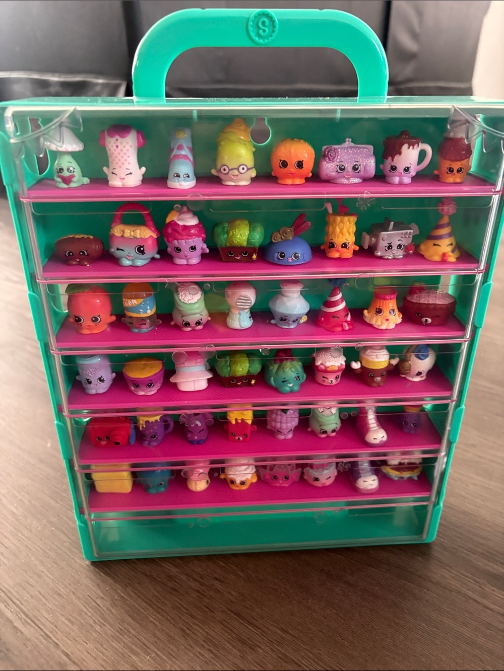 Shopkins Teal Carry Case with Pink Shelves and Assorted Mini Figures